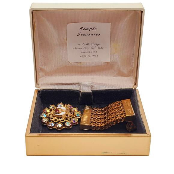 Masonic Mesh Shriners Badge Bar Pin Gold Tone Mesh Lapel Brooch AB Rhinestone - Picture 2 of 10